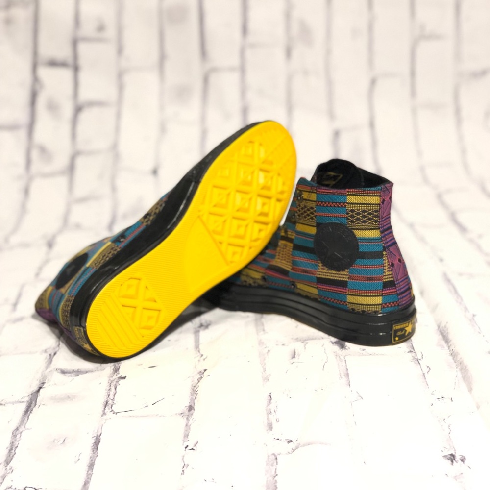 Converse High Top Sneakers in Black, Teal, Yellow and Red Pattern - Picture 4 of 5